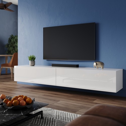 200cm white floating - white, tv