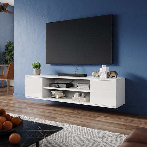 High gloss white floating - high, tv