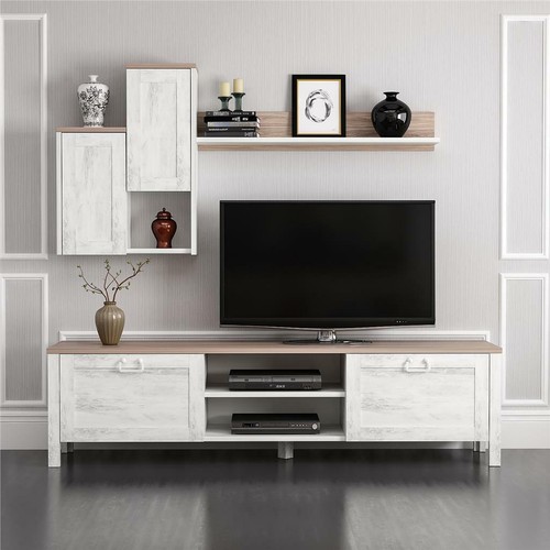 White cabinet with floating - white, tv